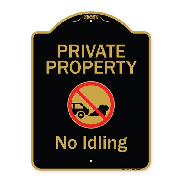 Signmission Designer Series-Private Property No Idling With Graphic, 24" H, BG-1824-9775 A-DES-BG-1824-9775 - main